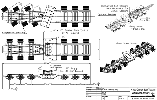 Cozad 60 Ton 6-Axle Steering Dolly Line Drawing