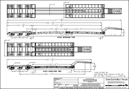 50 Ton 3-Axle Stretch Deck Trailer Line Drawing